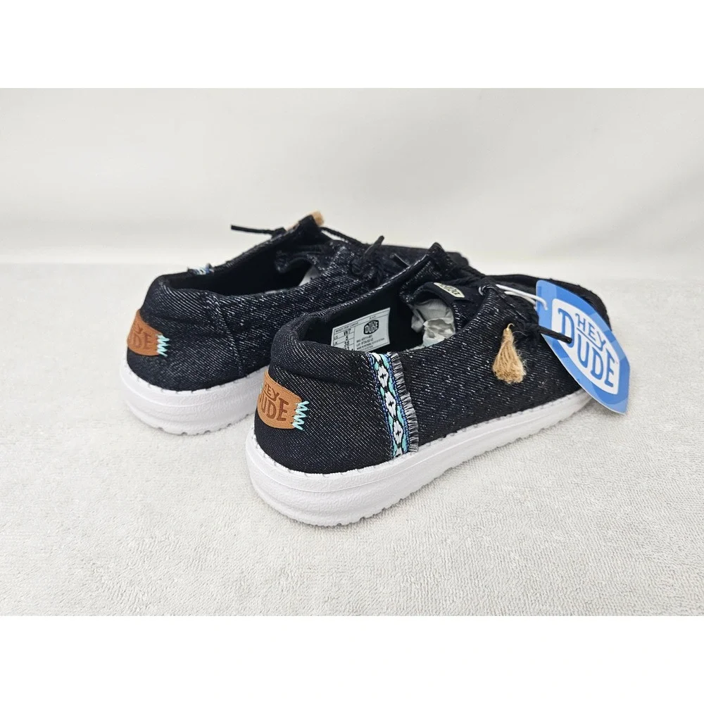 HEYDUDE Wendy Perf Canvas Women's Slip-On Shoes, Black, Sz 7, 43111, NEW!